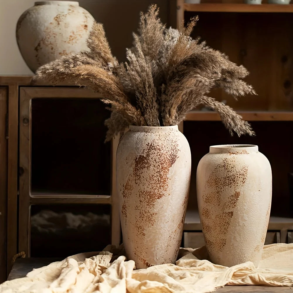 Vaso de flores de cerâmica moteado branco retrô elegante - Design requintado cria uma atmosfera elegante, adequado para várias flores, textura moteada exclusiva adiciona beleza clássica, perfeito para decorar espaços em casa ou no escritório