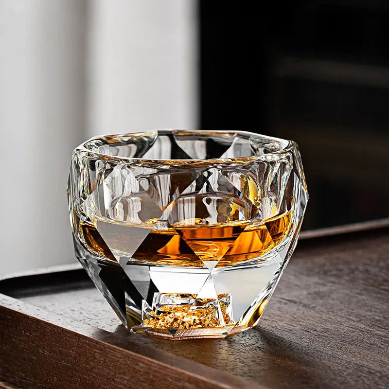 1PC 50ML Shot Glasses Diamond Faceted Double Bottom Crystal Glass Cup for Whiskey Espresso Tea Cup Bar Light Luxury Drinkware