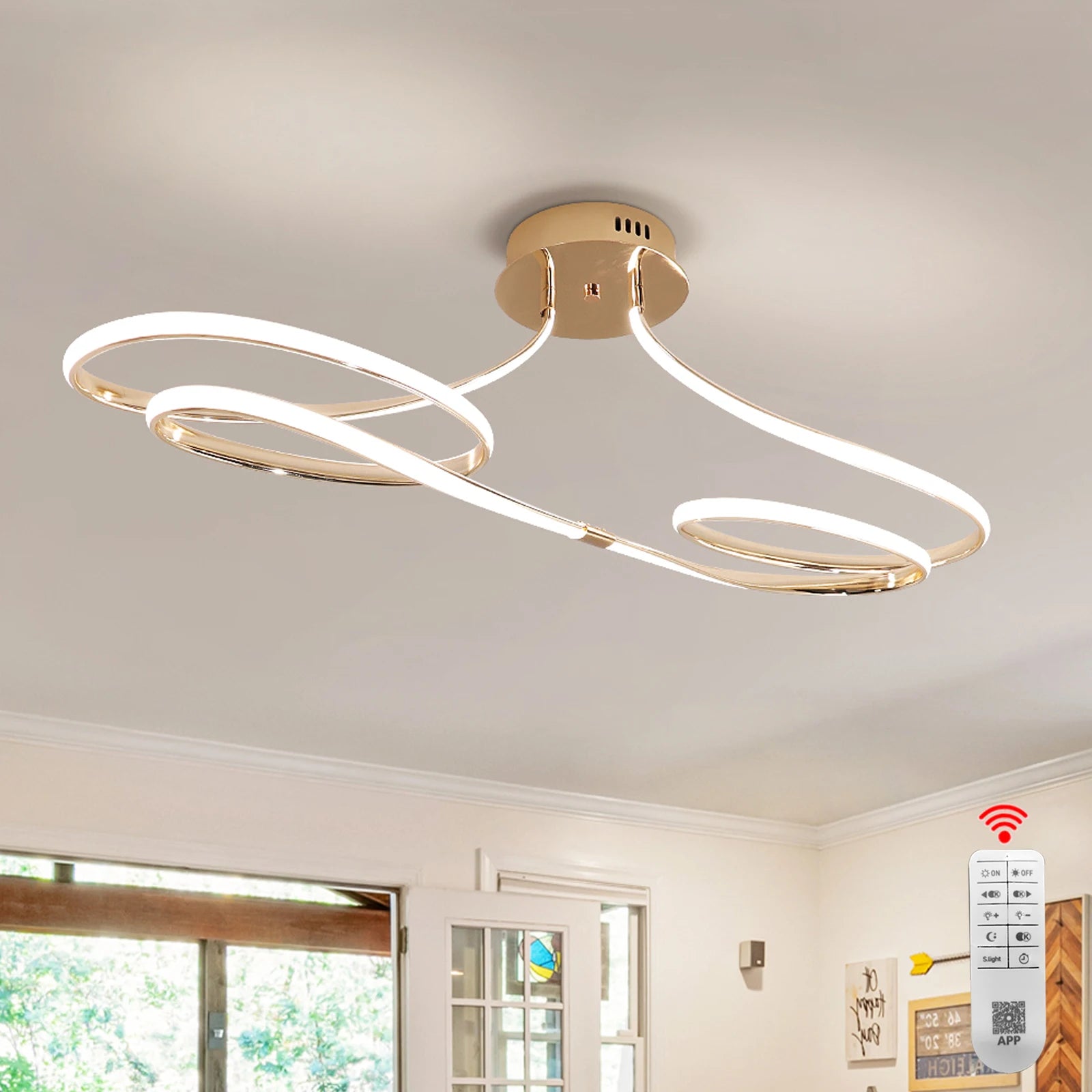 Tcy 75cm moderno regulável led luz de teto 28w ouro/cromo/preto para quarto cozinha luminária com controle remoto