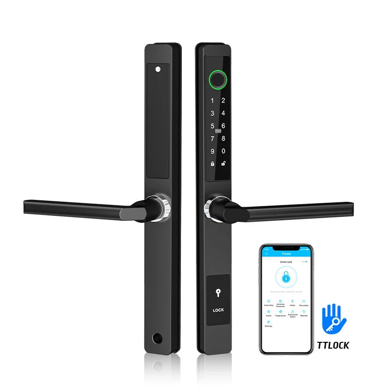Do brasil ttlock app fechadura biométrica de alumínio aleax impressão digital maçaneta da porta digital keyless lock para vidro deslizante fechadura inteligente