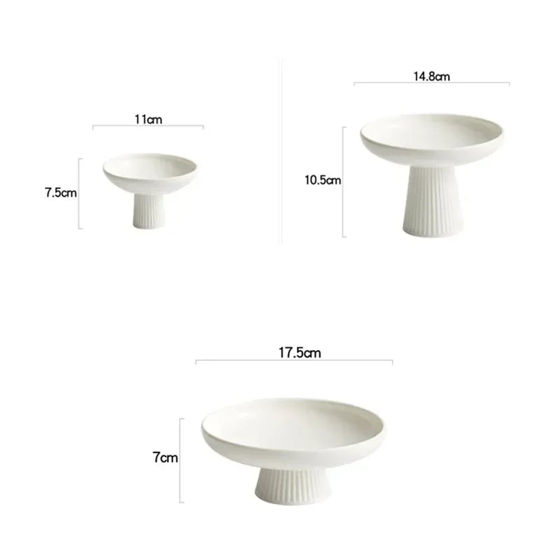 Prato de lanche de frutas alto branco cerâmica redonda prato de sobremesa ocidental requintado vertical bandeja de armazenamento de macarrão de frutas utensílios de mesa de restaurante