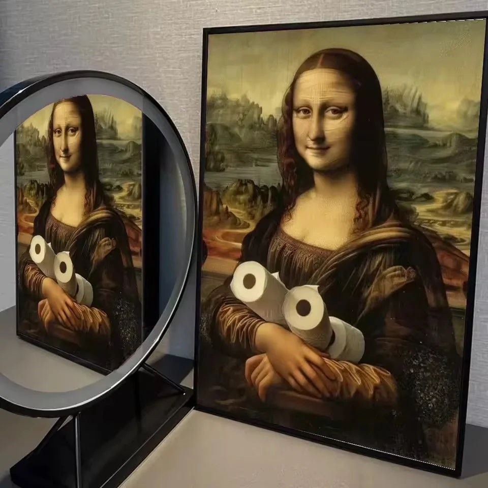 Quadro Mona Lisa Divertida para Banheiro em Canvas