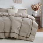 Conjunto de Edredom Geométrica Branco e Caqui