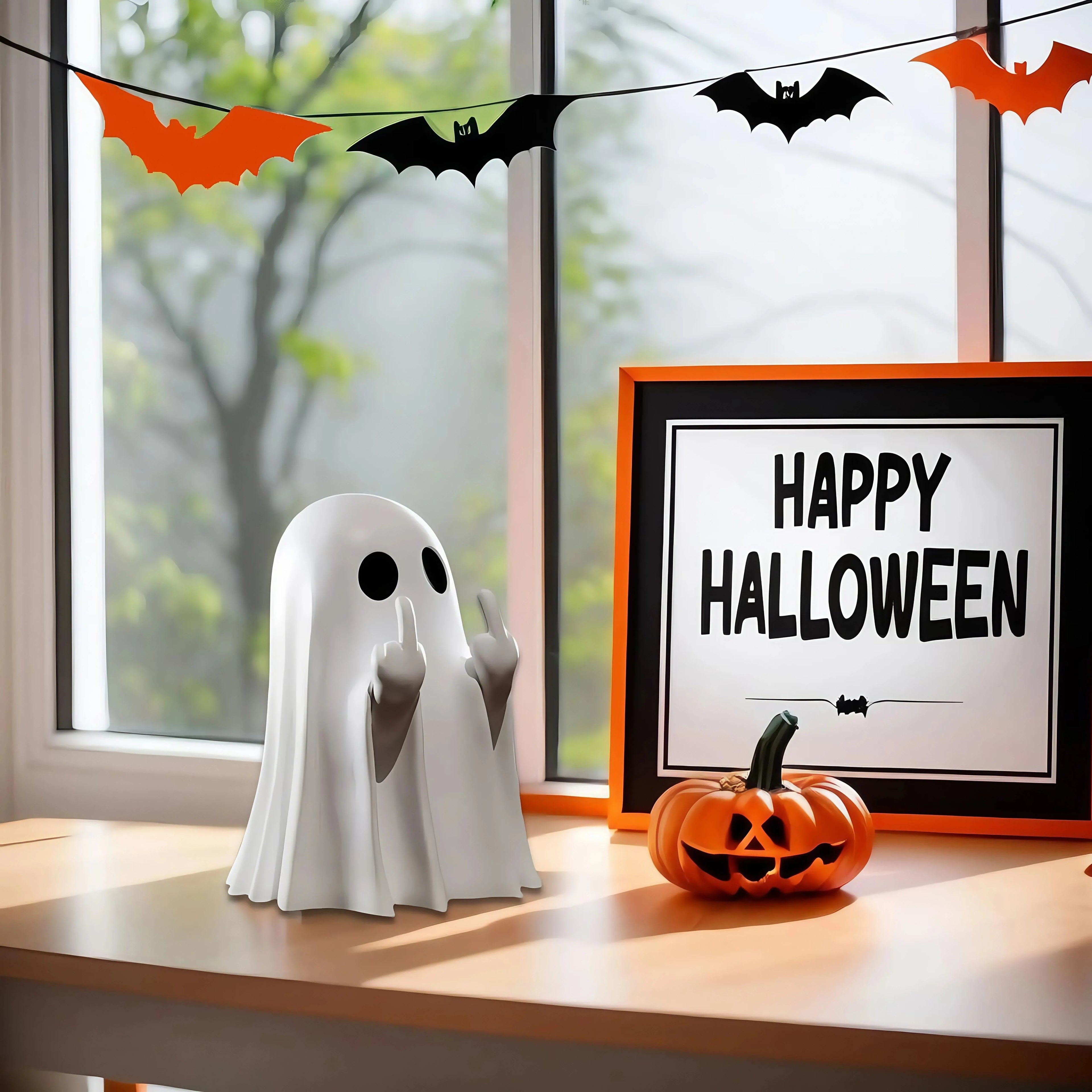 Estátua de fantasma fofa de dedo médio, estatuetas de fantasmas pequenas e assustadoras, decorações para casa de Halloween, prateleira de peças centrais de mesa de centro