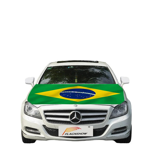 Flagnshow Capa de carro com bandeira do Brasil em tecido elástico tamanho livre