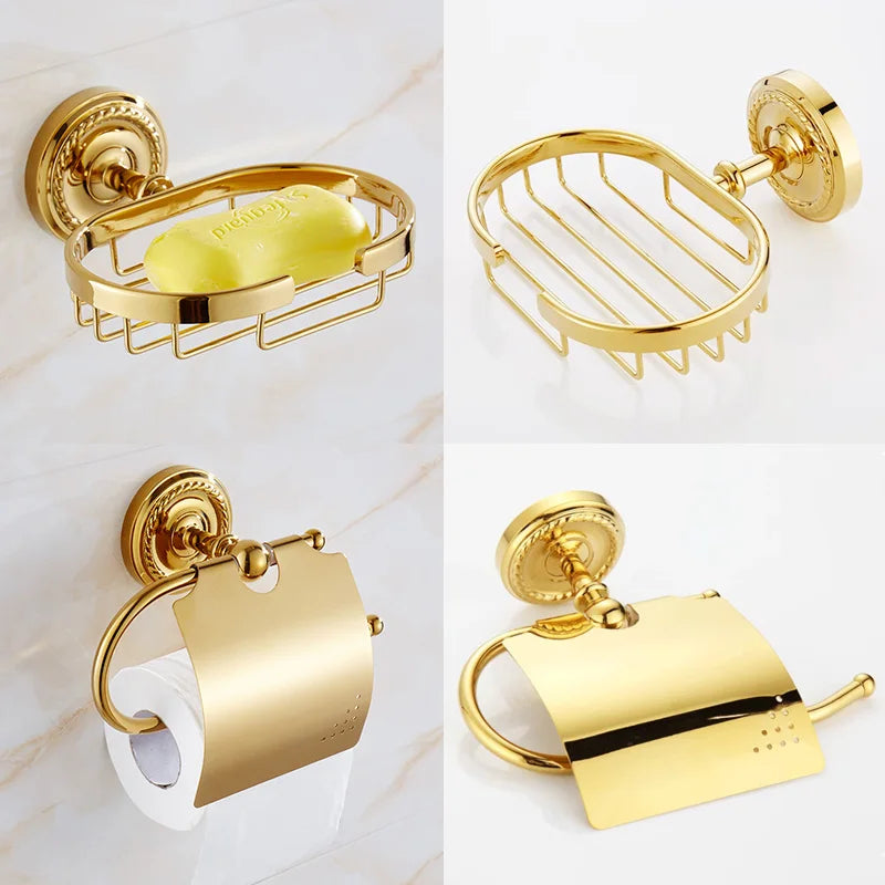 Luxury Gold Brass Bathroom Accessories Set,Robe hook,Paper Holder,Towel Bar,Towel Ring,bathroom sets, Gold Towel Rack,Soap Dish