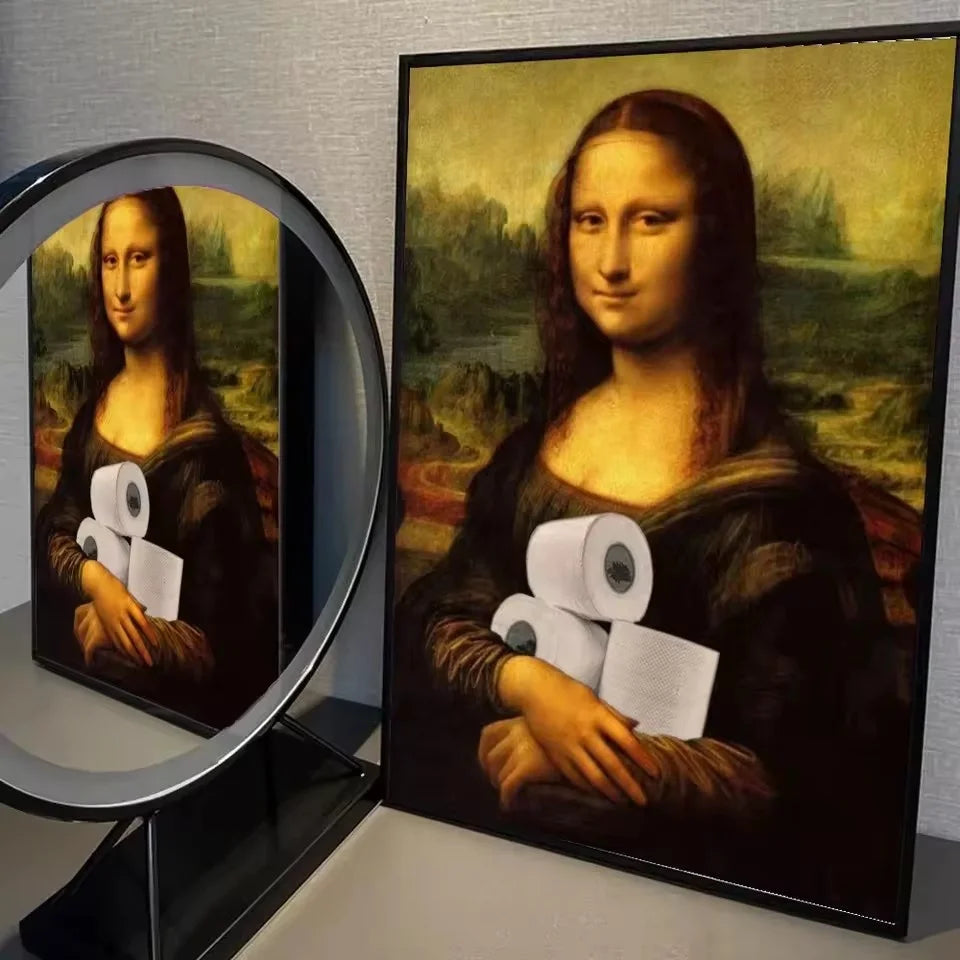 Quadro Mona Lisa Divertida para Banheiro em Canvas