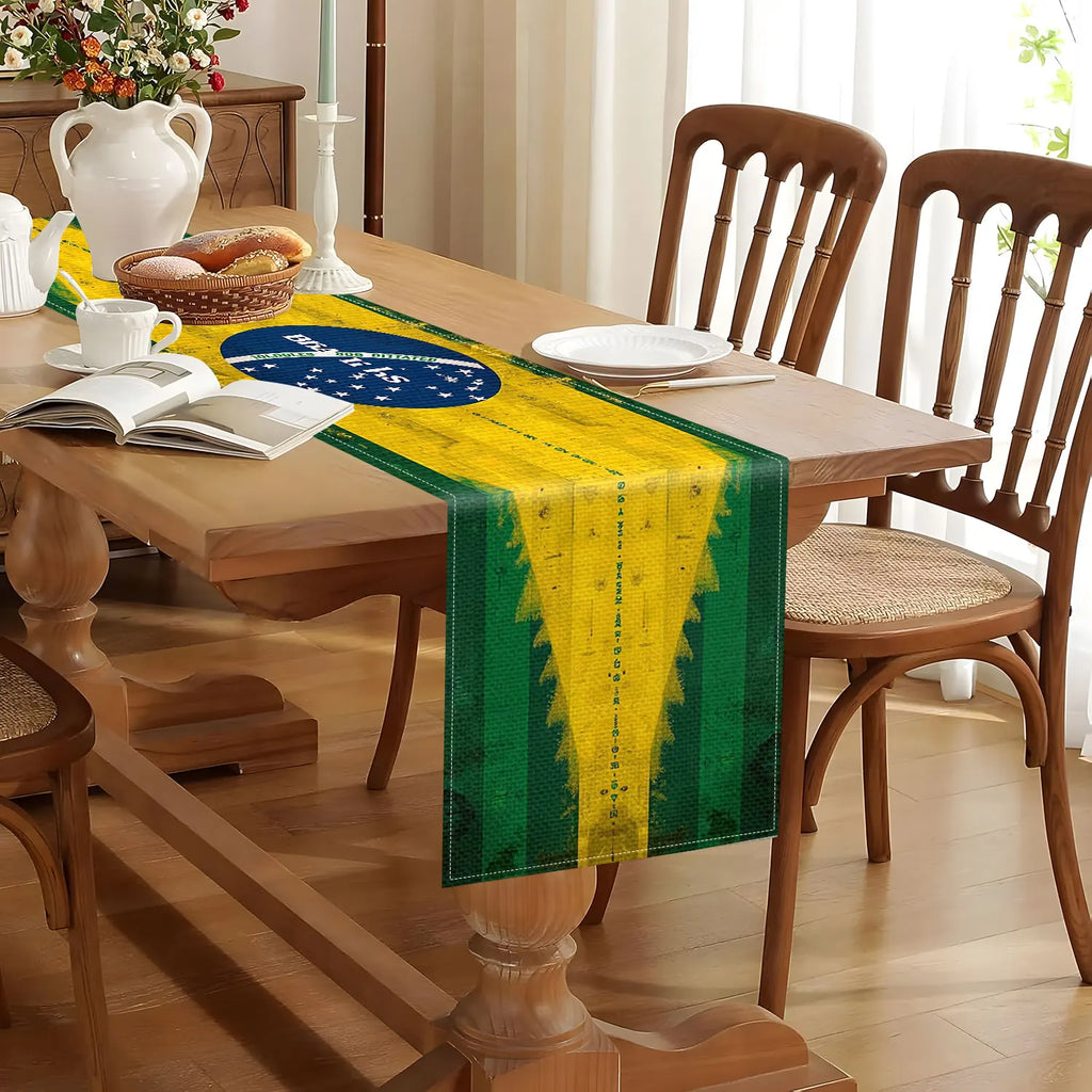 1 pedaço de bandeira de mesa temática de estilo brasileiro, elementos de bandeira brasileira e padrões característicos, adequado para festas temáticas culturais brasileiras, decorações de eventos de férias, decorações de restaurante de estilo sul-americano, atividades de troca cultural, barracas especiais de mercado criativas