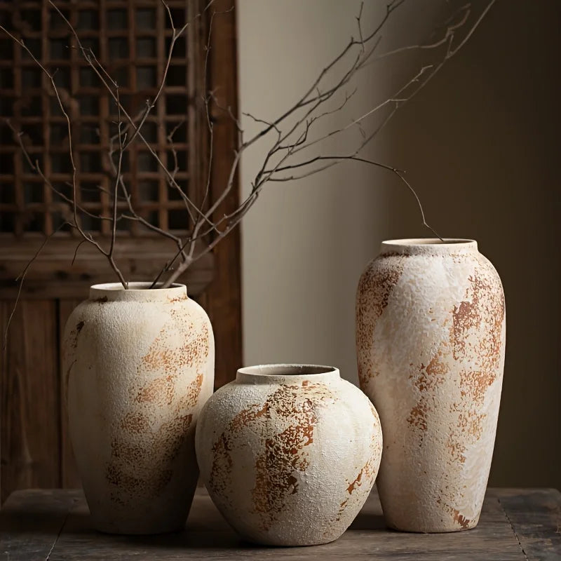 Vaso de flores de cerâmica moteado branco retrô elegante - Design requintado cria uma atmosfera elegante, adequado para várias flores, textura moteada exclusiva adiciona beleza clássica, perfeito para decorar espaços em casa ou no escritório