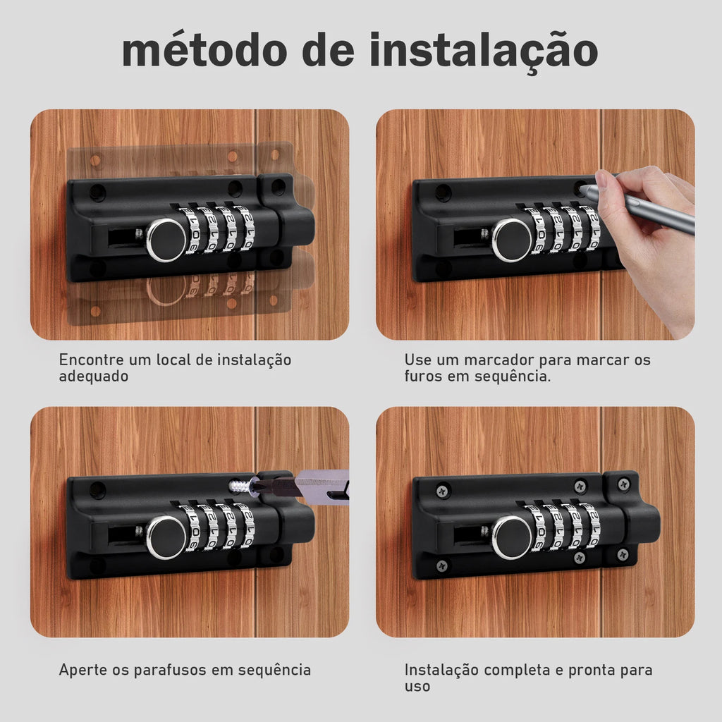 Fechadura Senha Portas Janelas Trava Lateral Para Porta，Anti-Roubo Metal Porta Trava，Cadeado Dígito，Combinação trava grande
