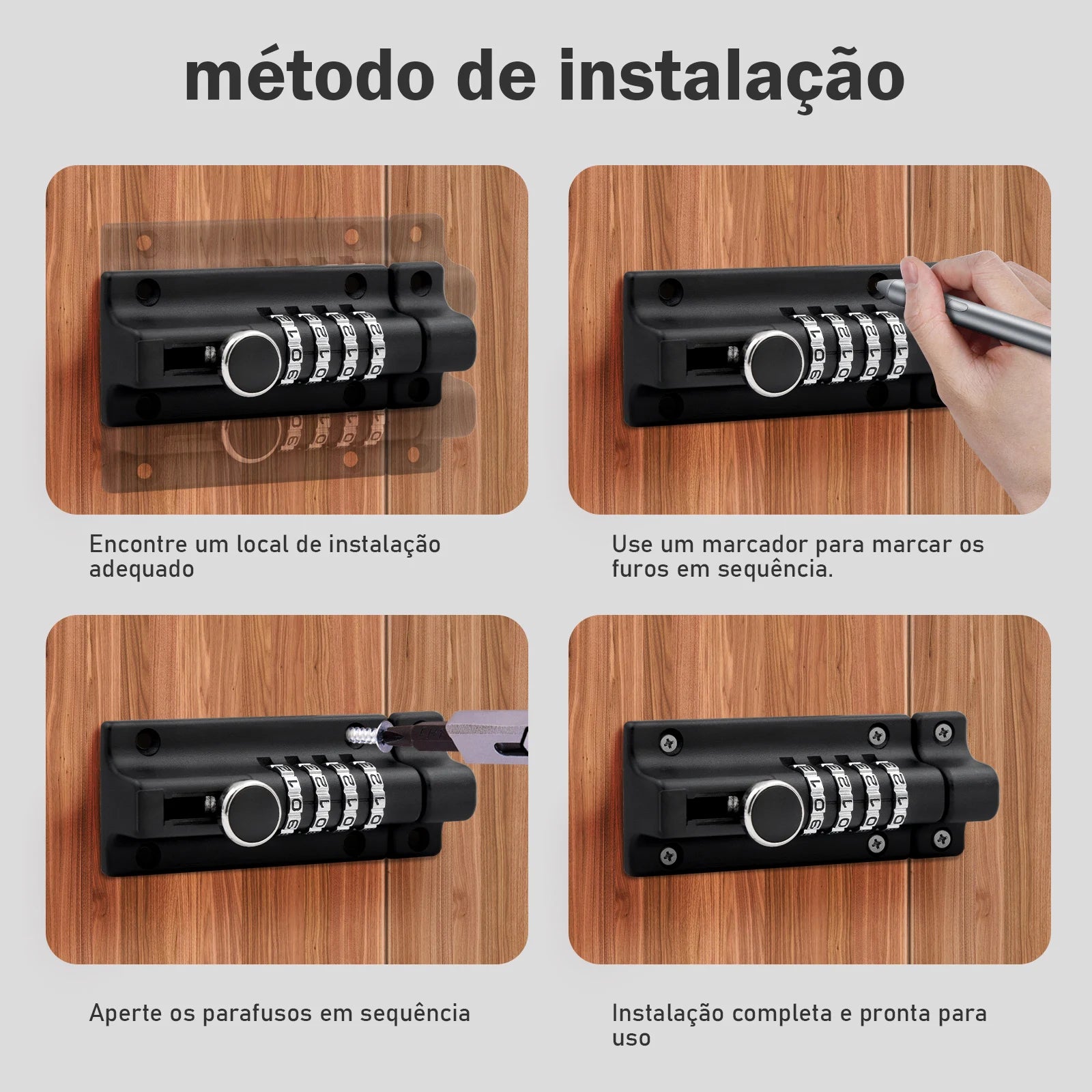 Fechadura Senha Portas Janelas Trava Lateral Para Porta，Anti-Roubo Metal Porta Trava，Cadeado Dígito，Combinação trava grande
