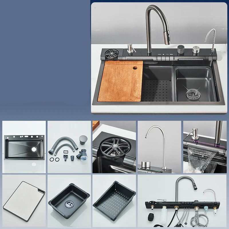 Pia de Cozinha em Aço Inoxidável com Display Digital e Torneira Cascata