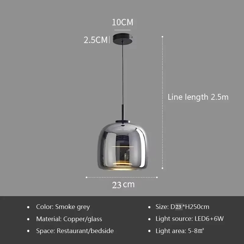 Luminária Pendente de Vidro LED Nórdica Moderna