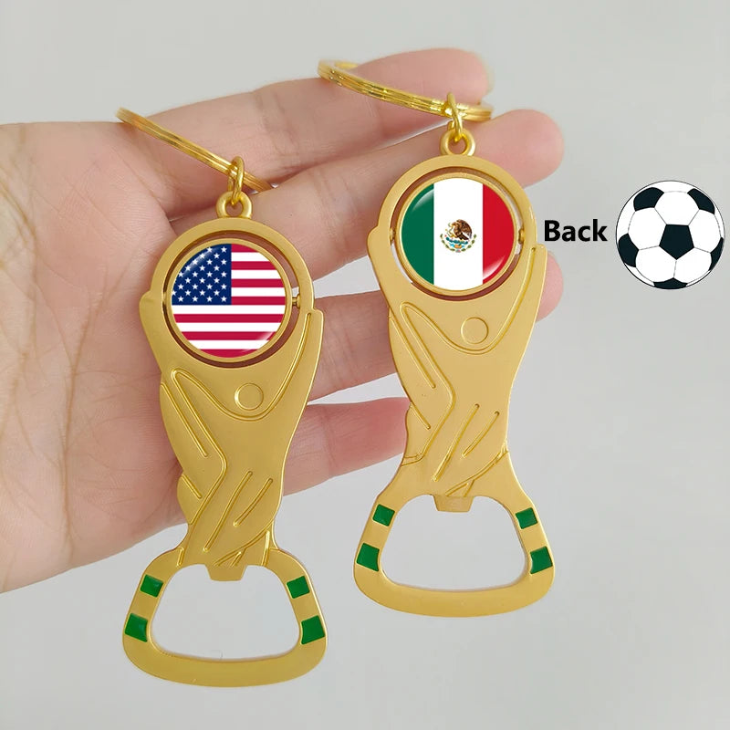 2026 bola de futebol chaveiro dupla face abridor de garrafa pingente américa canadá méxico bandeira nacional vidro foto chaveiro para homem