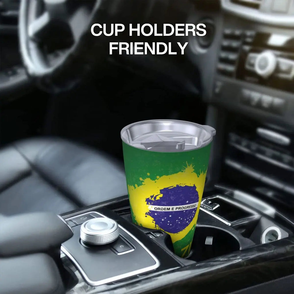 Copo de aço inoxidável com bandeira do Brasil, caneca isolada a vácuo, copos térmicos frios, canudos com tampa, 20 onças