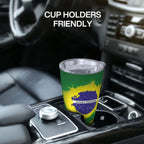 Copo de aço inoxidável com bandeira do Brasil, caneca isolada a vácuo, copos térmicos frios, canudos com tampa, 20 onças