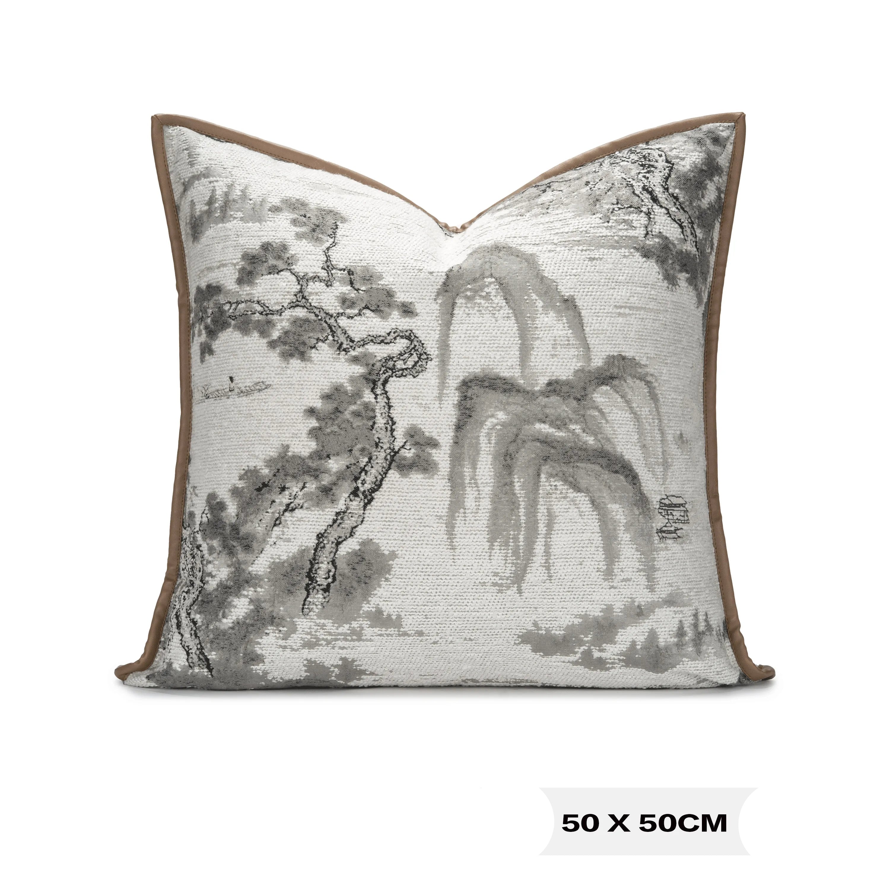 Almofada Elegante com Estampa Paisagem Chinesa