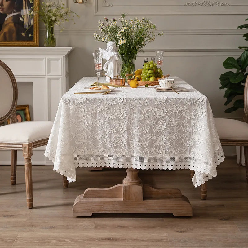 Luxury Lace Tablecloth For Living Room Bedroom Cover Table Party Table Cloth American White Embroider Table Decoration