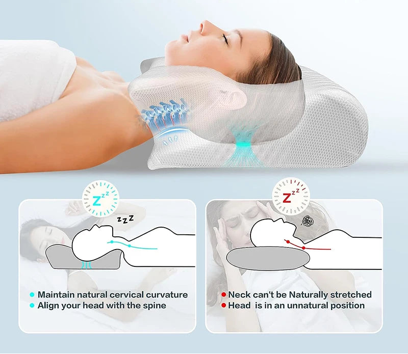 1pc Memory Foam Cervical Pillow, 2 in 1 Ergonomic Contour Orthopedic Pillow for Neck Pain, Contoured Support Pillows,Neck Pillow