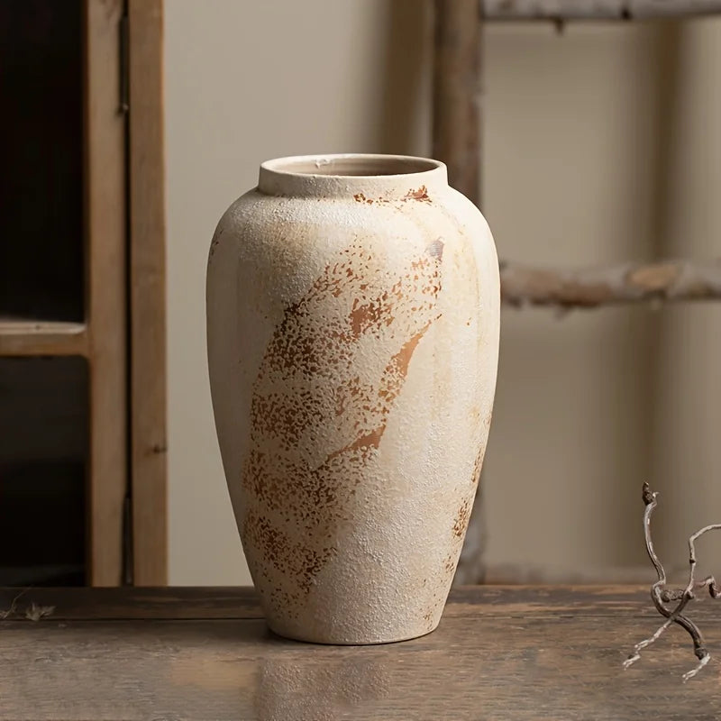 Vaso de Cerâmica Moteado Branco Retrô Elegante