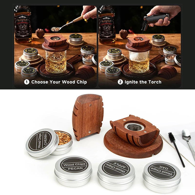 Novo kit de fumaça de uísque com lascas de madeira-4 sabores, infusor de fumaça de bebida à moda antiga para coquetéis, aniversário, bourbon para presentes