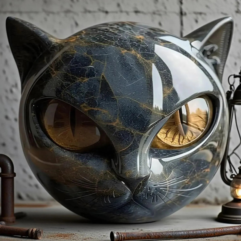 Estatueta decorativa de pedra de gato preto, resina, cabeça de gato, pedra de cura, textura de mármore, pedra de gato, presente, mesa de escritório, decoração de gatos