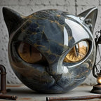 Estatueta decorativa de pedra de gato preto, resina, cabeça de gato, pedra de cura, textura de mármore, pedra de gato, presente, mesa de escritório, decoração de gatos
