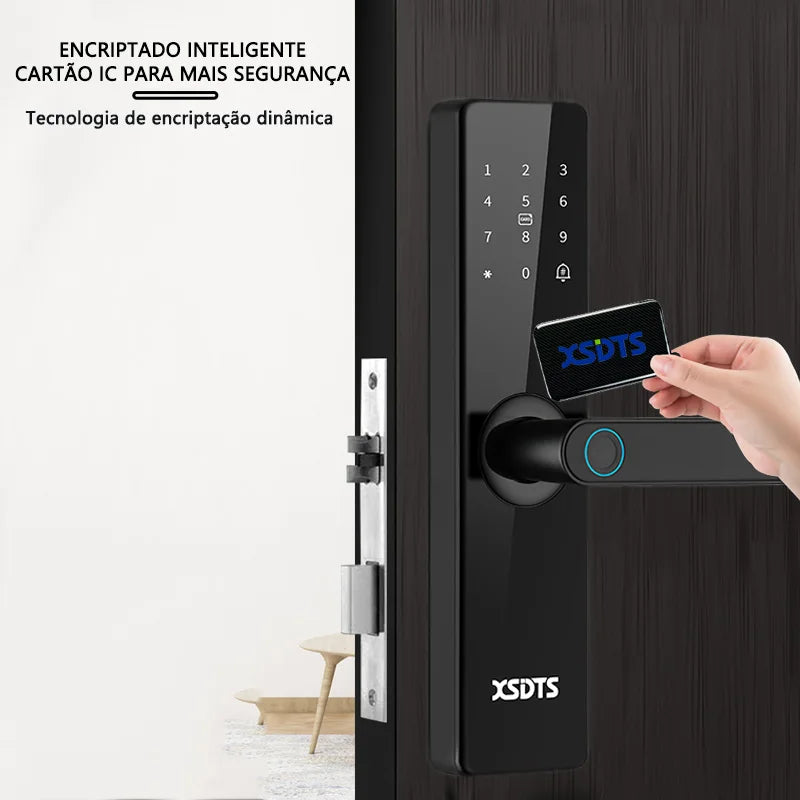 Nova fechadura inteligente eletrônica tuya wifi com impressão digital biométrica cartão inteligente senha chave desbloquear carga de emergência usb de br