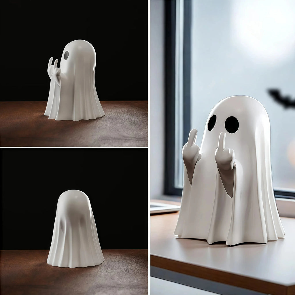 Estátua de fantasma fofa de dedo médio, estatuetas de fantasmas pequenas e assustadoras, decorações para casa de Halloween, prateleira de peças centrais de mesa de centro