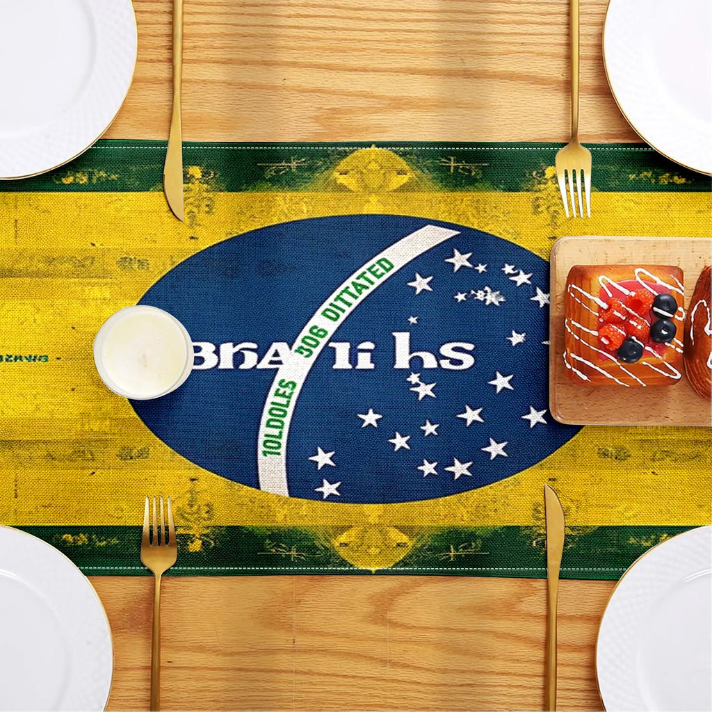 1 pedaço de bandeira de mesa temática de estilo brasileiro, elementos de bandeira brasileira e padrões característicos, adequado para festas temáticas culturais brasileiras, decorações de eventos de férias, decorações de restaurante de estilo sul-americano, atividades de troca cultural, barracas especiais de mercado criativas