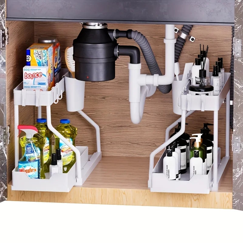 1Set Double Layer Storage Rack,Pull-out Storage Box, Cabinet Sink for Organizing and Organizing Storage Racks  Kitchen Organizer