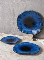 1 pçs olho de gato cor azul novo prato de cerâmica japonesa prato plano cerâmica prato irregular louça bife exibição prato