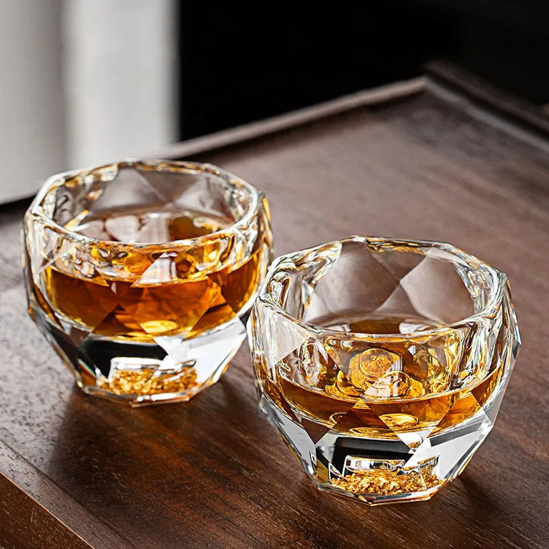 1PC 50ML Shot Glasses Diamond Faceted Double Bottom Crystal Glass Cup for Whiskey Espresso Tea Cup Bar Light Luxury Drinkware