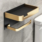 Preto ouro suporte de papel higiênico montagem na parede do banheiro multifuncional wc papel suporte do telefone prateleira rolo toalha prateleira acessórios