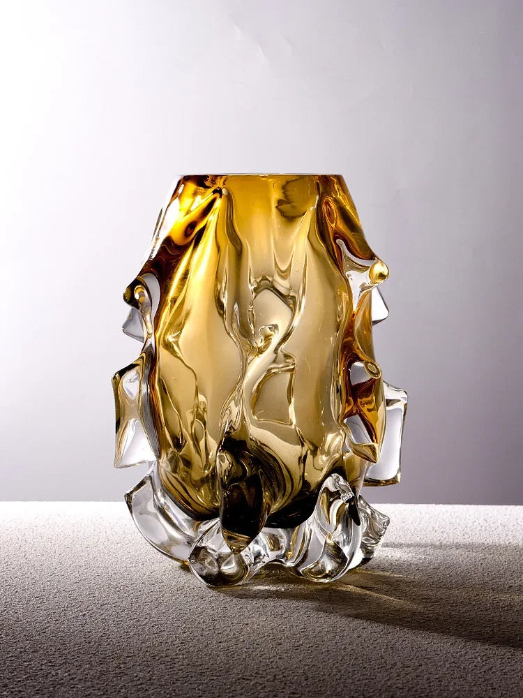 Jarrón luz luxo criativo vaso de vidro cristal transpant amarelo irregular vasos de flores decoração hogar ornamento mesa