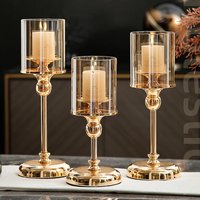 Castiçal de vidro estilo europeu, decoração de luz de luxo para casa, decoração romântica de jantar à luz de velas