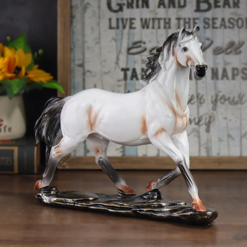 Escultura de cavalo de resina vintage estilo chinês, decoração de casa para quartos, estudos e mesas de escritório, colecionáveis de arte