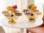 Tigela de frutas para animais de estimação, luz rotativa, suporte de prato de frutas de luxo com 5 tigelas, lanche, sobremesa, sala de estar