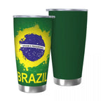 Copo de aço inoxidável com bandeira do Brasil, caneca isolada a vácuo, copos térmicos frios, canudos com tampa, 20 onças