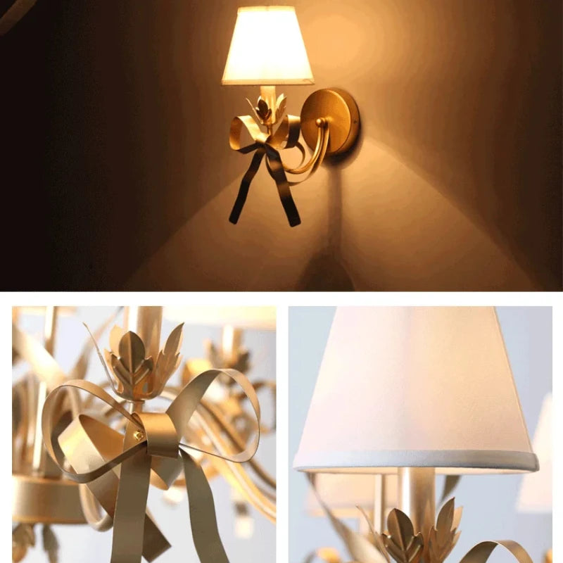 Moderno simples luz de luxo e14 bowknot lâmpada parede sala estar quarto menina princesa crianças luzes do quarto