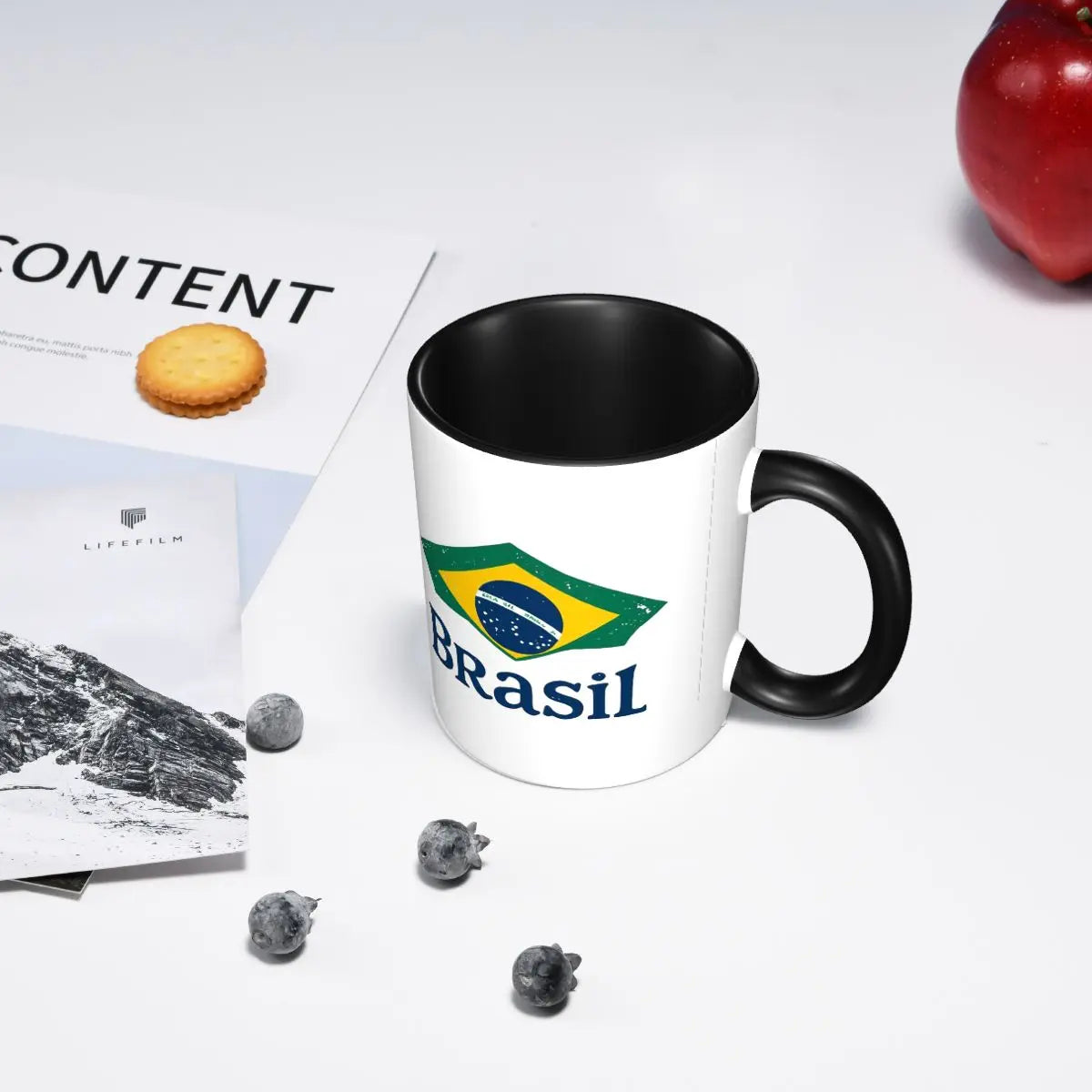 Caneca Engraçada com a Bandeira do Brasil, Canecas de Cerâmica para Café e Chá, Presente para Amigos