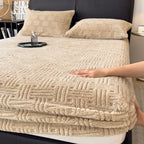 Inverno em relevo de pelúcia lençol macio quente coral veludo colchão protetor capa queen size bolso profundo elástico conjunto folha