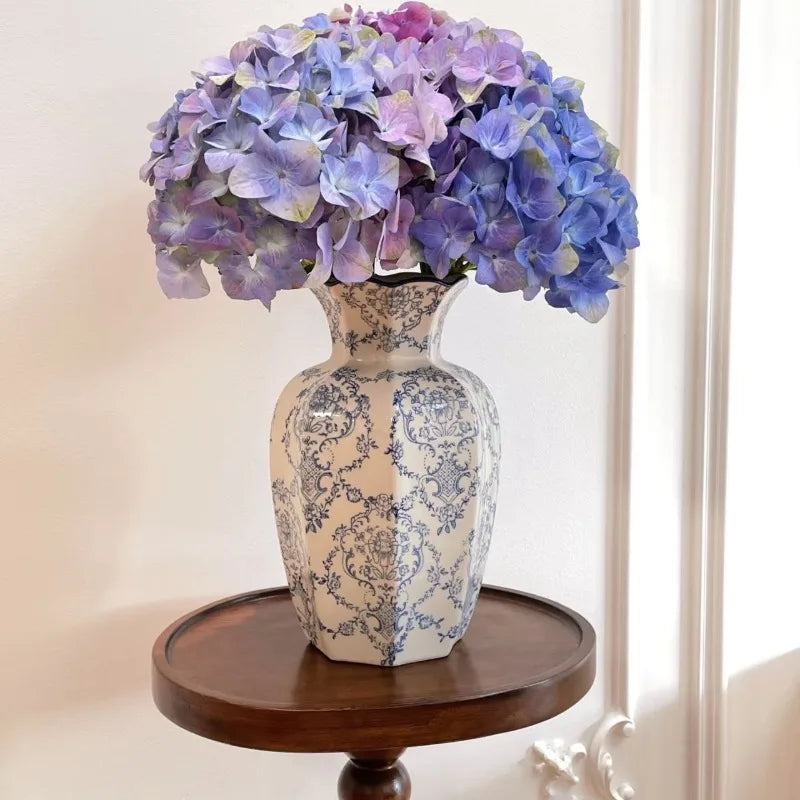 Vaso de porcelana azul e branco pintado à mão, decoração elegante para casa, sala de estar, entrada, desktop, arranjo de flores, exibição, 1 peça