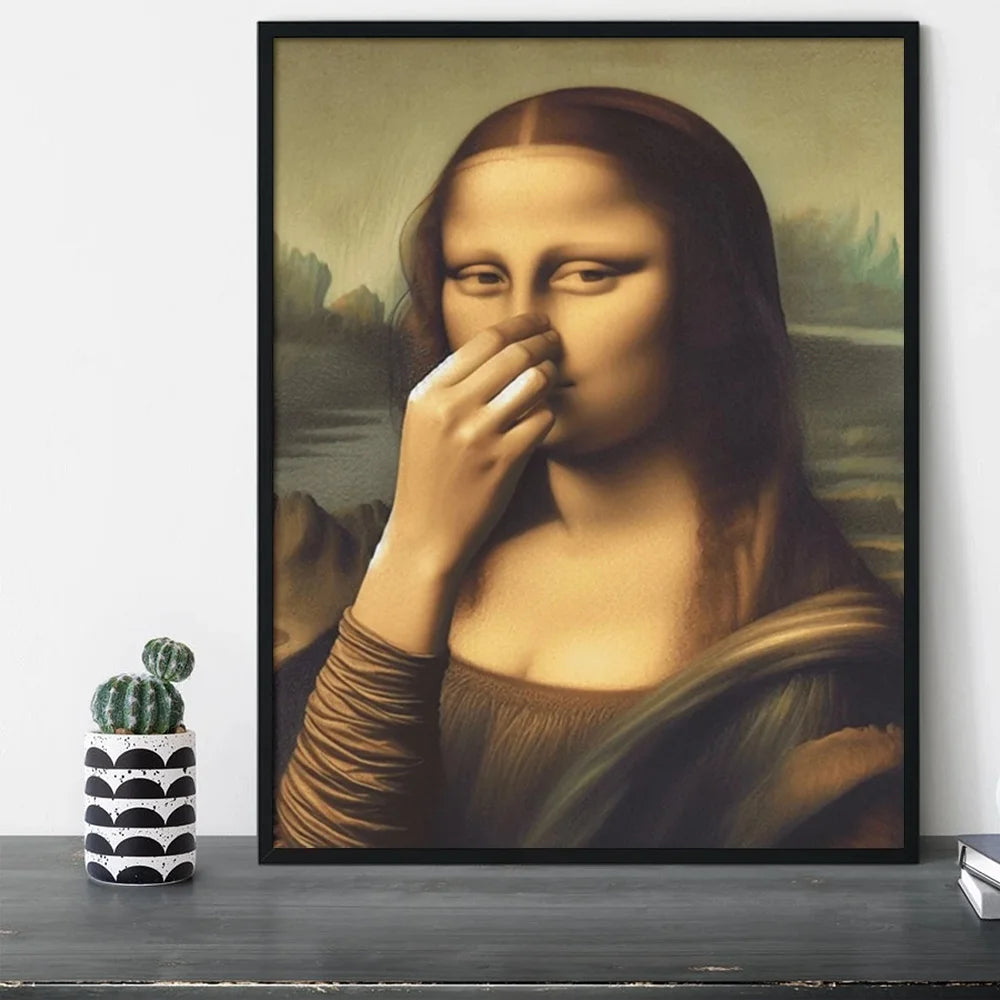 Quadro Mona Lisa Divertida para Banheiro em Canvas