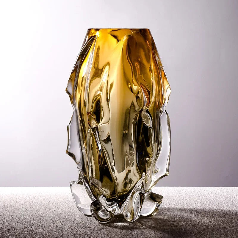 Vaso de Cristal Luxuoso Amarelo Irregular