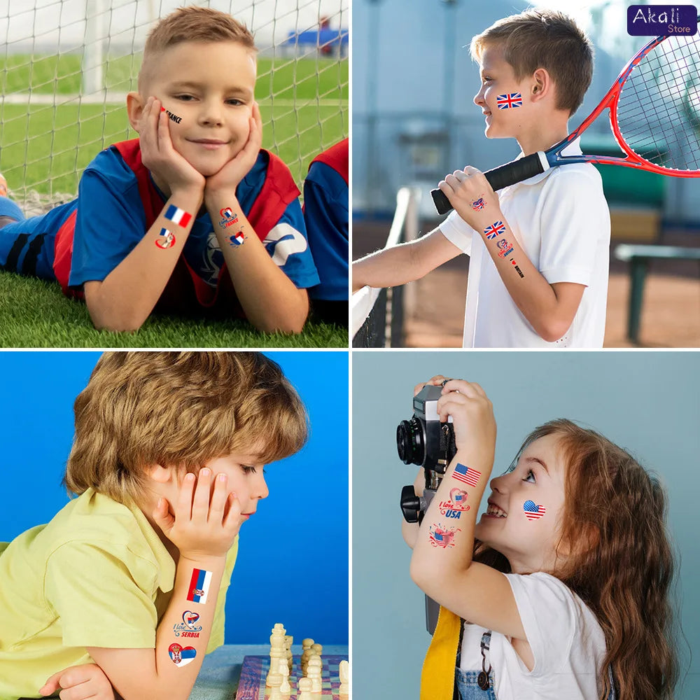 10 Peças de Tatuagens Temporárias à Prova d'Água com Bandeiras Nacionais para o Copa do Mundo de 2026, Adesivos para Rosto e Corpo para Fãs de Futebol, Decorações para Dias de Jogo