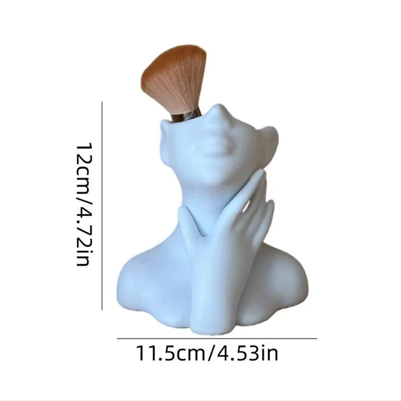 Vaso Criativo em Formato de Corpo Humano para Pincéis de Maquiagem e Canetas, Organizador de Mesa Multifuncional, Estátua Decorativa para Casa e Escritório
