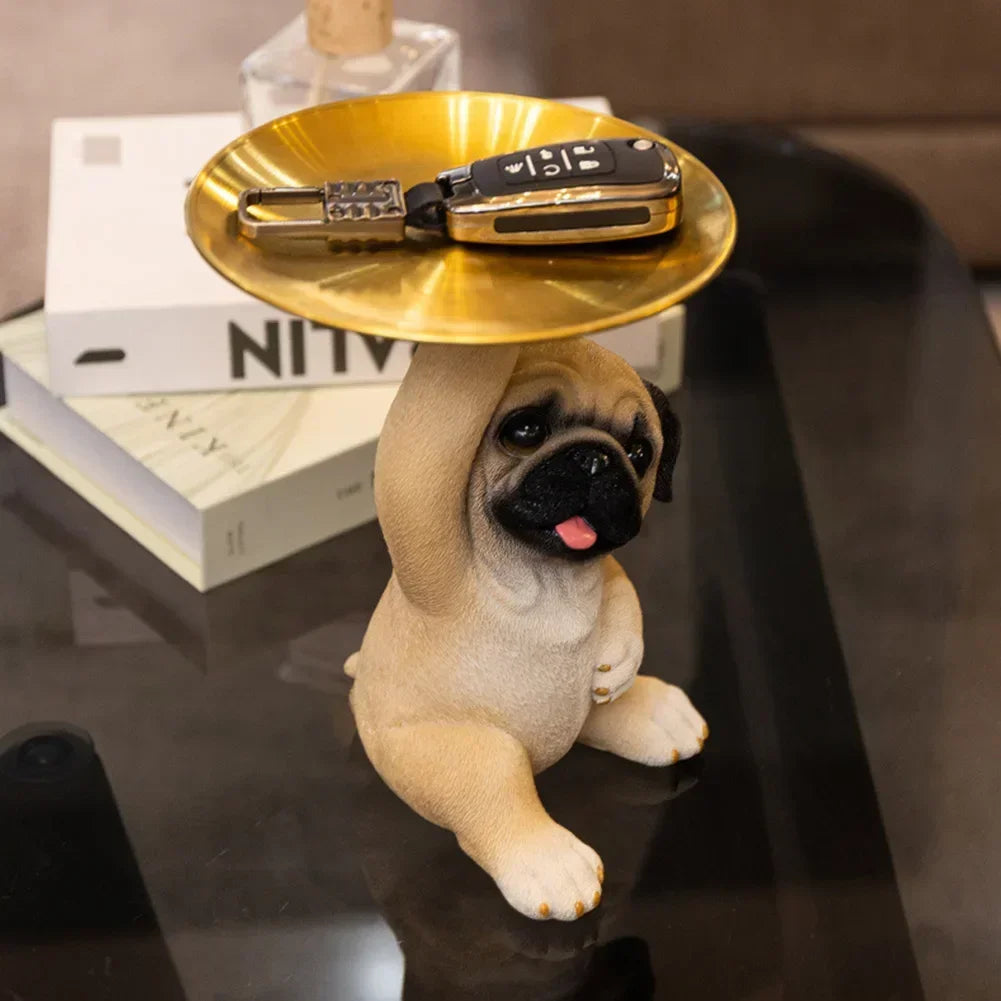 Cute Pug Dog Key Storage Ornament Entrance Key Storage Tray Decorative Ornament Light Luxury Housewarming Gift Sculpture