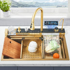 Pia de cozinha de aço inoxidável com torneira 75*45cm grande tigela única display digital pia cascata torneiras quentes e frias