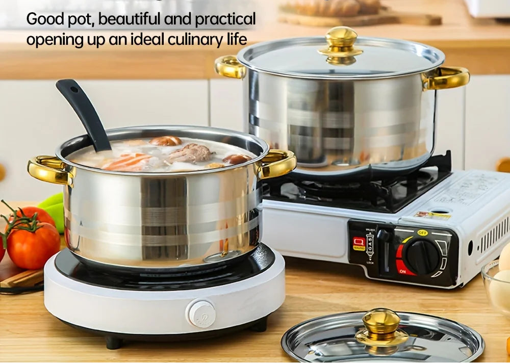 Conjunto de panela de sopa, panela de aço inoxidável, panela de ensopado de aço inoxidável, 5 panelas + 5 tampas, adequado para fogões de indução e fogões a gás